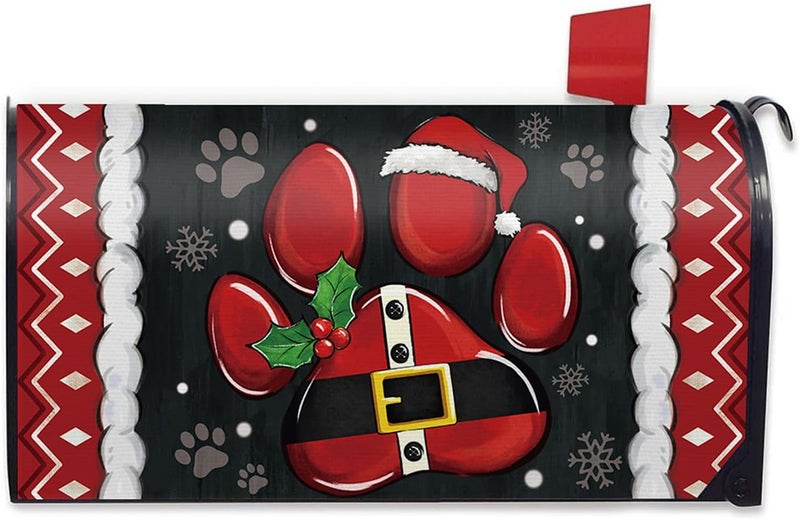 FBCOO Christmas Dog Cat Paw Prints Mailbox Cover Magnetic Standard Size 21" x 19", Xmas Decorative Post Letter Box Wrap Decor, Funny Winter Holiday Garden Yard Outdoor Decoration Pet Lover Gift - Image 1
